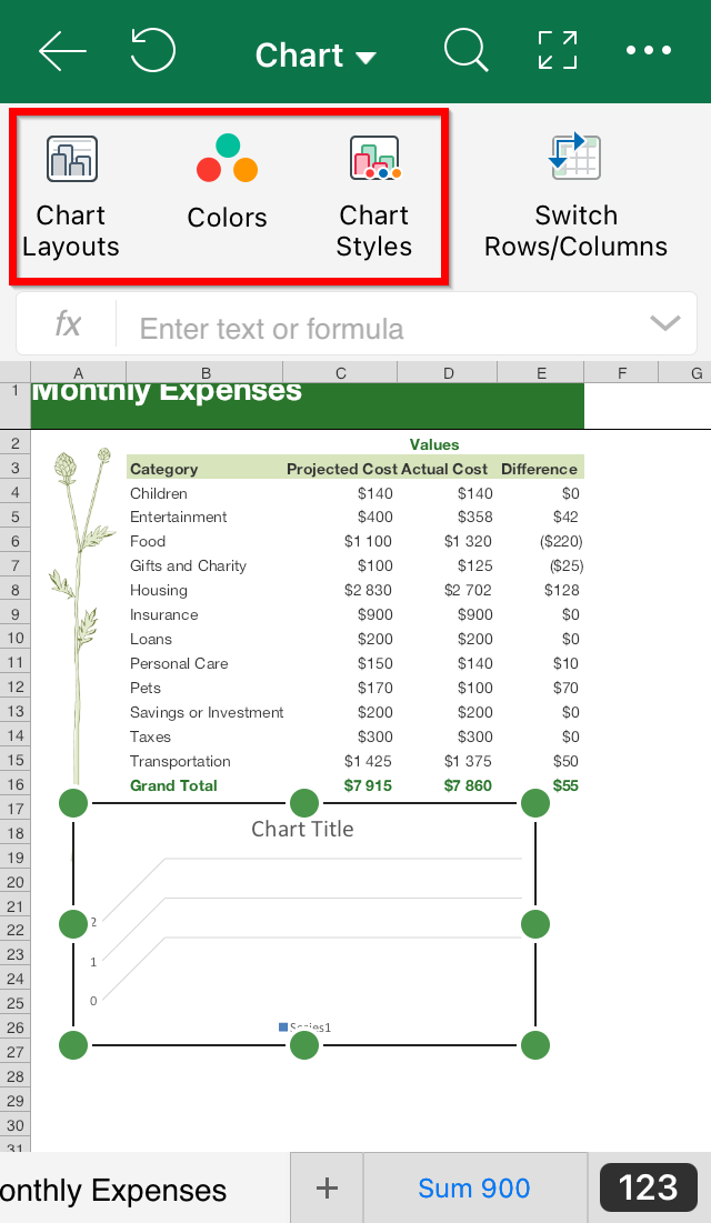 Insert a chart in sheets mobisystems